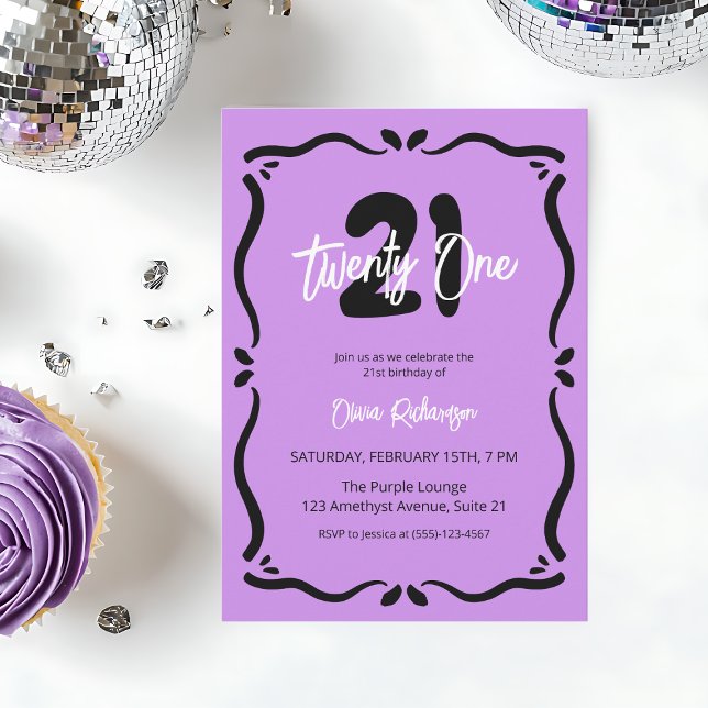 Twenty One Purple Black Elegant Chic 21st Birthday Invitation (Twenty One Purple Black Elegant Chic 21st Birthday Invitation)