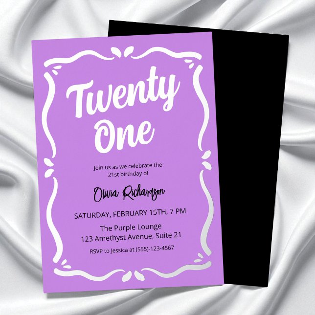 Twenty One Purple Black Typography 21st Birthday (Twenty One Purple Black Typography 21st Birthday Foil Invitation)