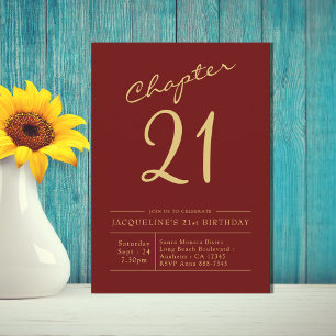 Twenty One Red Gold 21st Birthday Party Invitation