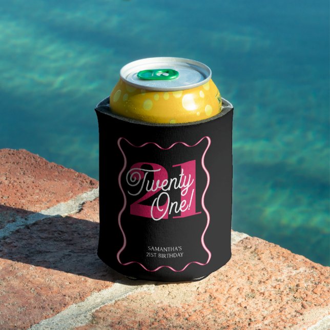 Twenty One Retro Wavy Minimalist 21st Birthday Can Cooler (In Situ Pool)