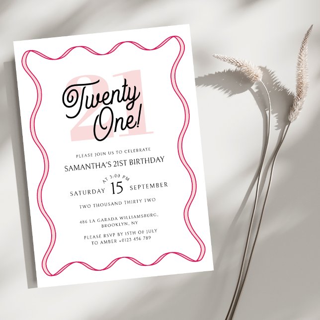 Twenty One Retro Wavy Minimalist 21st Birthday Invitation (Creator Uploaded)
