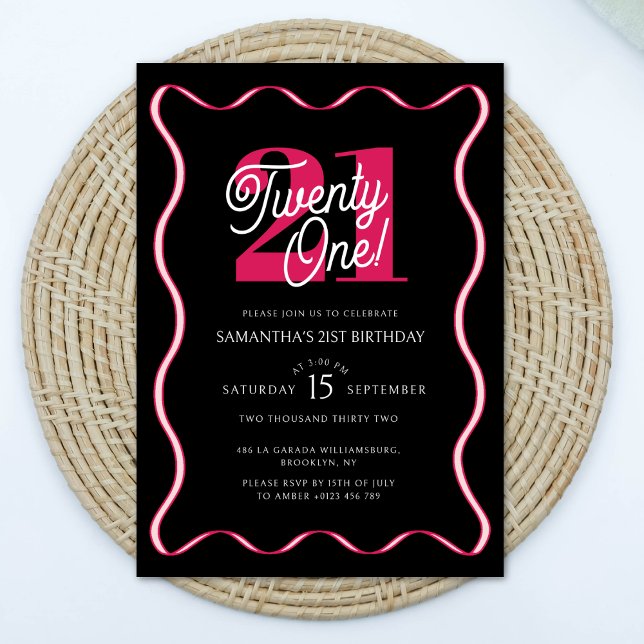 Twenty One Retro Wavy Minimalist 21st Birthday Invitation (Creator Uploaded)