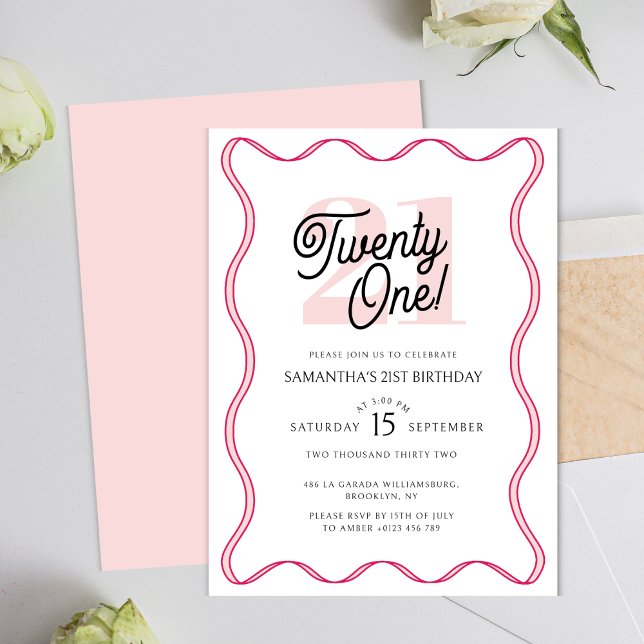 Twenty One Retro Wavy Minimalist 21st Birthday Invitation (Creator Uploaded)