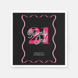 Twenty One Retro Wavy Minimalist 21st Birthday Napkin