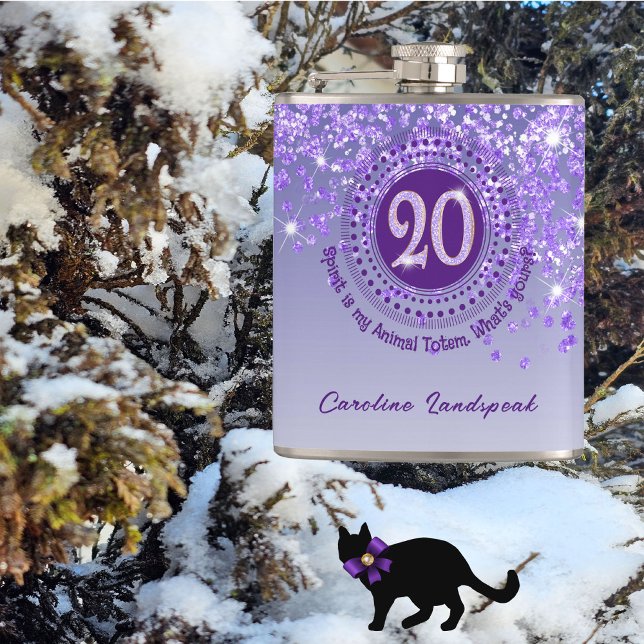 Twenty & Purple Glitter & Drinking Quote Hip Flask (Creator Uploaded)