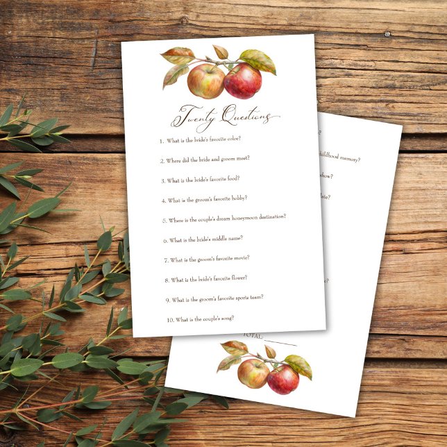 Twenty questions apple fall bridal shower game (Twenty questions apple fall bridal shower game card appley ever after bridal shower games)