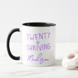 TWENTY & THRIVING 20th Birthday Funny Personalised Mug<br><div class="desc">Mark her 20th birthday in style with this sassy TWENTY & THRIVING mug in a bright purple design. Perfectly personalised with any name, this ceramic coffee mug makes a fun and useful birthday gift for a friend, daughter, coworker, or classmate. It’s the perfect mix of cute and confident. More colour...</div>