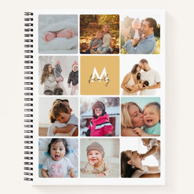 Twenty-Two Photo Collage Simple Monogram Family Notebook (Front)
