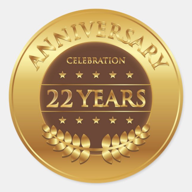 Twenty Two Years Anniversary Gold Medal Classic Round Sticker (Front)