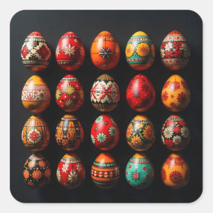 Twenty Warm Tone Easter Eggs Square Sticker