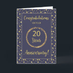 Twenty Years Business Anniversary Navy & Gold-Look Card<br><div class="desc">Digitally rendered golden dots form the background to this striking navy card. A larger circle holds twenty year on this employee anniversary card. Your employee will be proud to display this happy work anniversary card!</div>