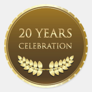 Twenty Years Celebration Gold Classic Round Sticker