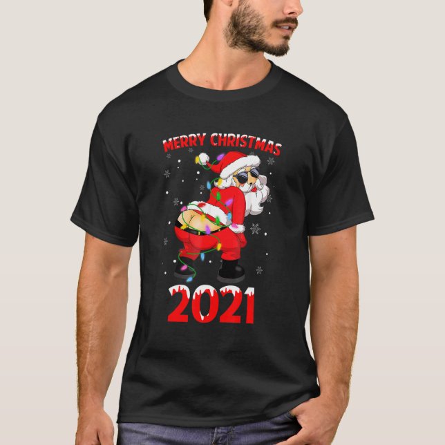 Twerking African American Santa Claus Merry Christ T-Shirt (Front)