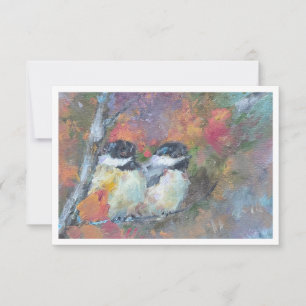 Twi Black-capped chickadee Oil Painting Note Card