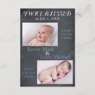Twice Blessed Twin Boys - 3x5 Birth Announcement