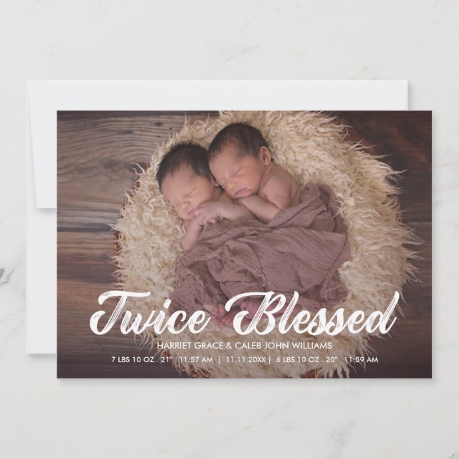 Twice Blessed | Twins Baby Photo Announcement (Front)