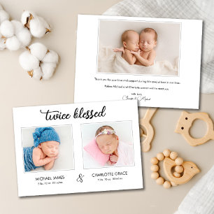Twice Blessed Twins Photo Announcement Card