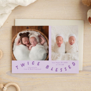 Twice Blessed Typography Lilac Birth Announcement
