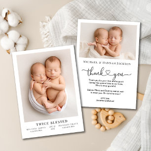 Twice Blesssed Photo Birth Flat Announcement Card