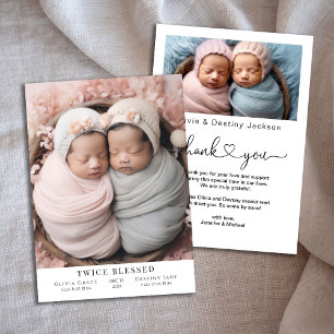 Twice Blesssed Photo Birth Flat Announcement Card
