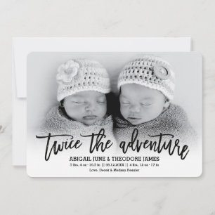 Twice the Adventure Modern Twins Birth Announcemen Announcement