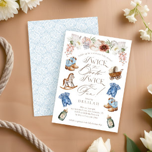 Twice the Boots Twin Boys Western Baby Shower Invitation