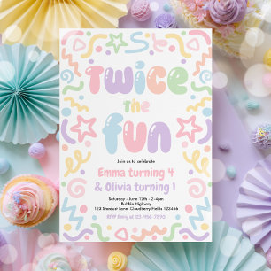 Twice The Fun Joint Birthday Party Balloon  Invitation