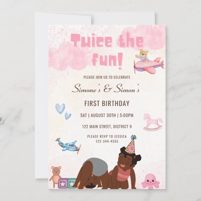 Twice The Fun Twin Birthday Party Invitation (Front)