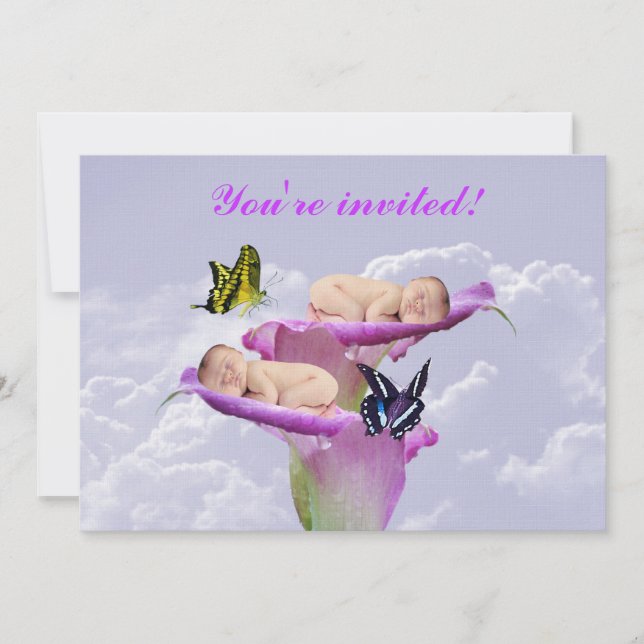 Twice the joy with baby twins shower invitation (Front)