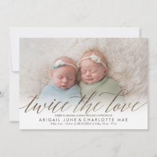 Twice the Love Faux Foil Twin Birth Announcement