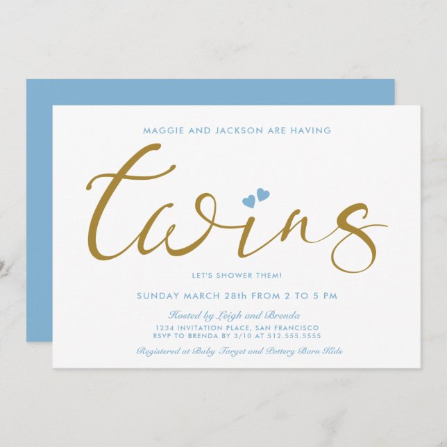 Twice The Love Twin Boys Baby Shower Invitation (Front/Back)