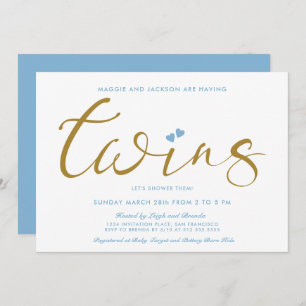 Twice The Love Twin Boys Baby Shower Invitation