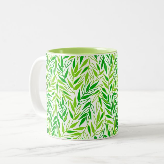 Twig Leaves. Two-Tone Coffee Mug (Front Left)