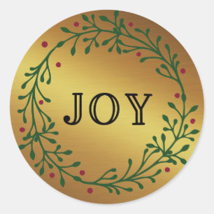 Twigs And Berries Wreath - Gold Foil - Joy Classic Round Sticker