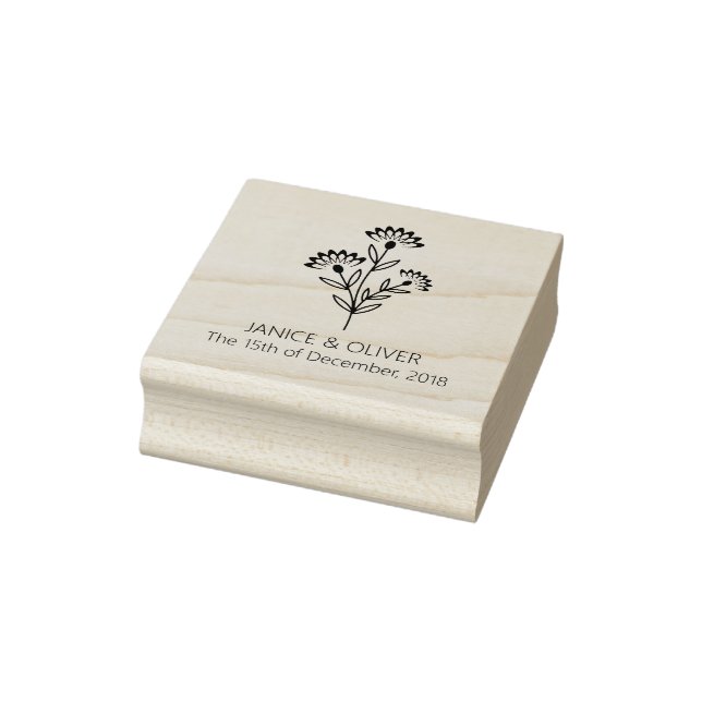Twigs and Flowers Monogrammed Modern & Minimalist Rubber Stamp (Stamp)