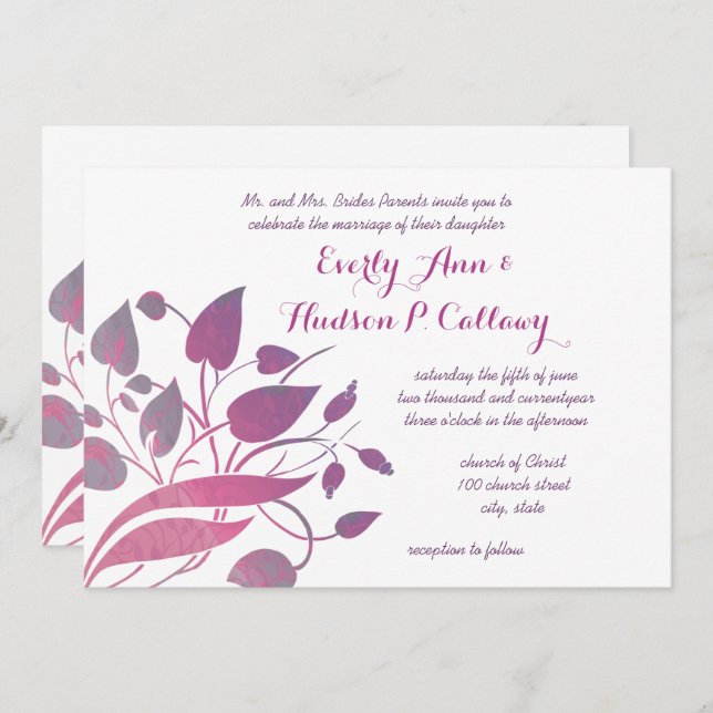 Twilight and Magenta Purple Floral Wedding Invites (Front/Back)
