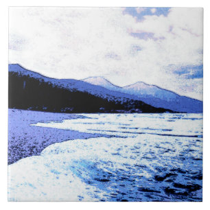 Twilight beach in shades of blue ceramic tile