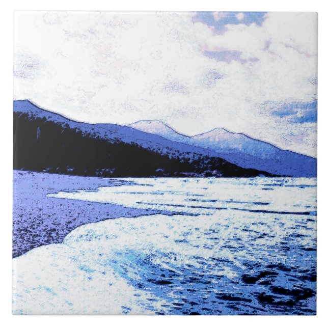 Twilight beach in shades of blue ceramic tile (Front)