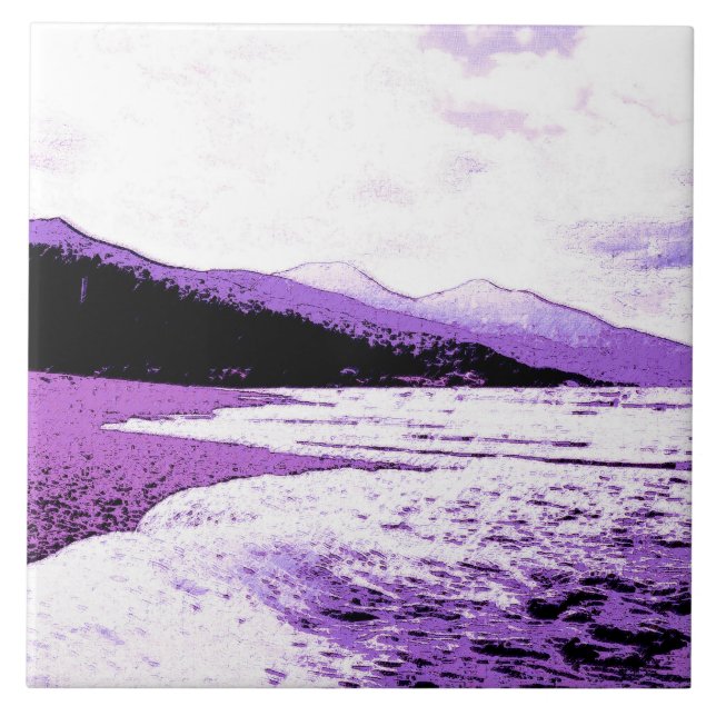 Twilight beach in violet and purple ceramic tile (Front)