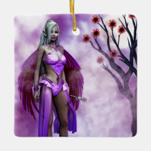 Twilight Blossom Fairy Ceramic Ornament (Front)