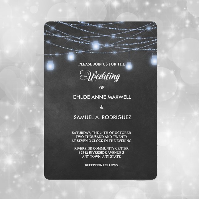 Twilight Blue String Lights Wedding Invitation (Creator Uploaded)