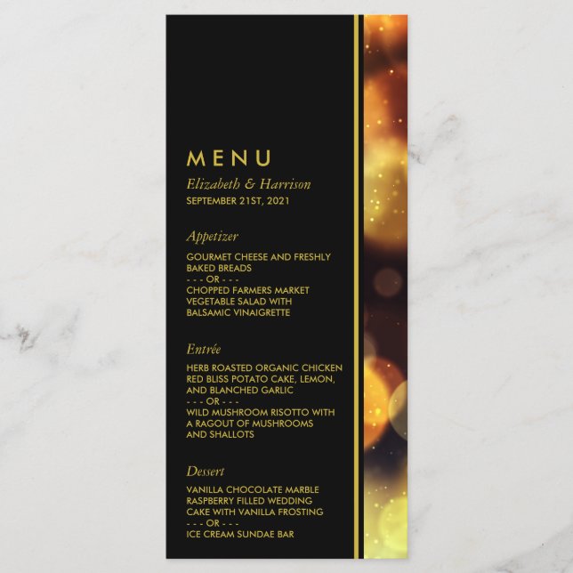 Twilight Bokeh Lights Wedding Menu (Front)