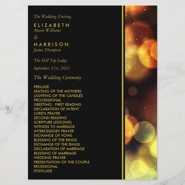 Twilight Bokeh Lights Wedding Program (Front)