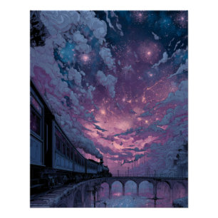 Twilight Bridge Under Starry Sky Dream Poster