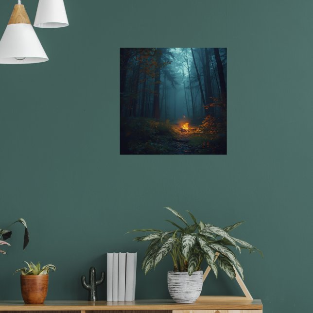 Twilight Campfire – Mystical Forest Art Print (Living Room 1)