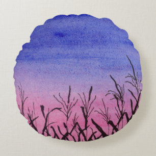 Twilight Corn Field Round Cushion