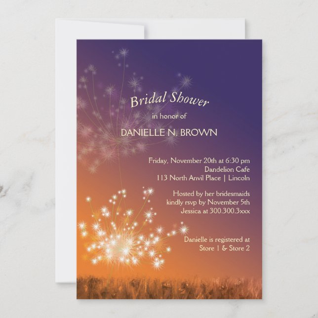 Twilight Dandelions Bridal Shower Invitation (Front)
