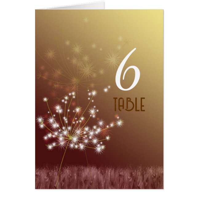 Twilight Dandelions Fall Wedding Table Number (Front)