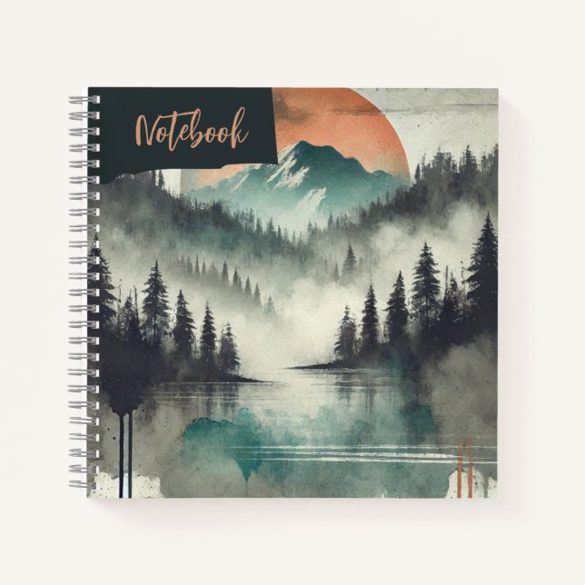  Twilight Ember – Watercolor Forest Reflections Notebook (Front)
