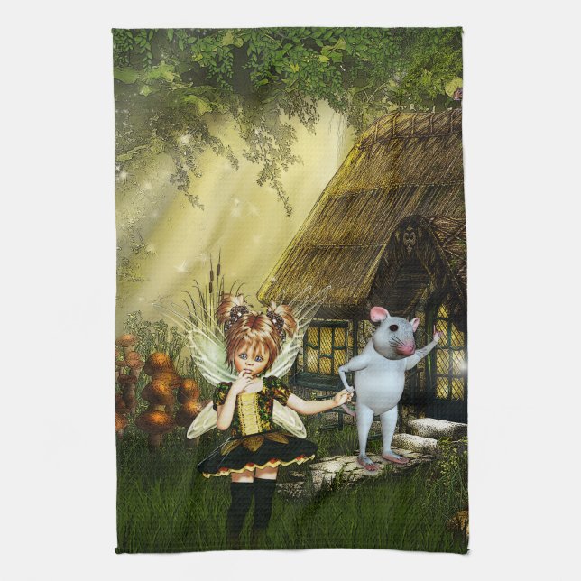 Twilight Fairy Haven Tea Towel (Vertical)